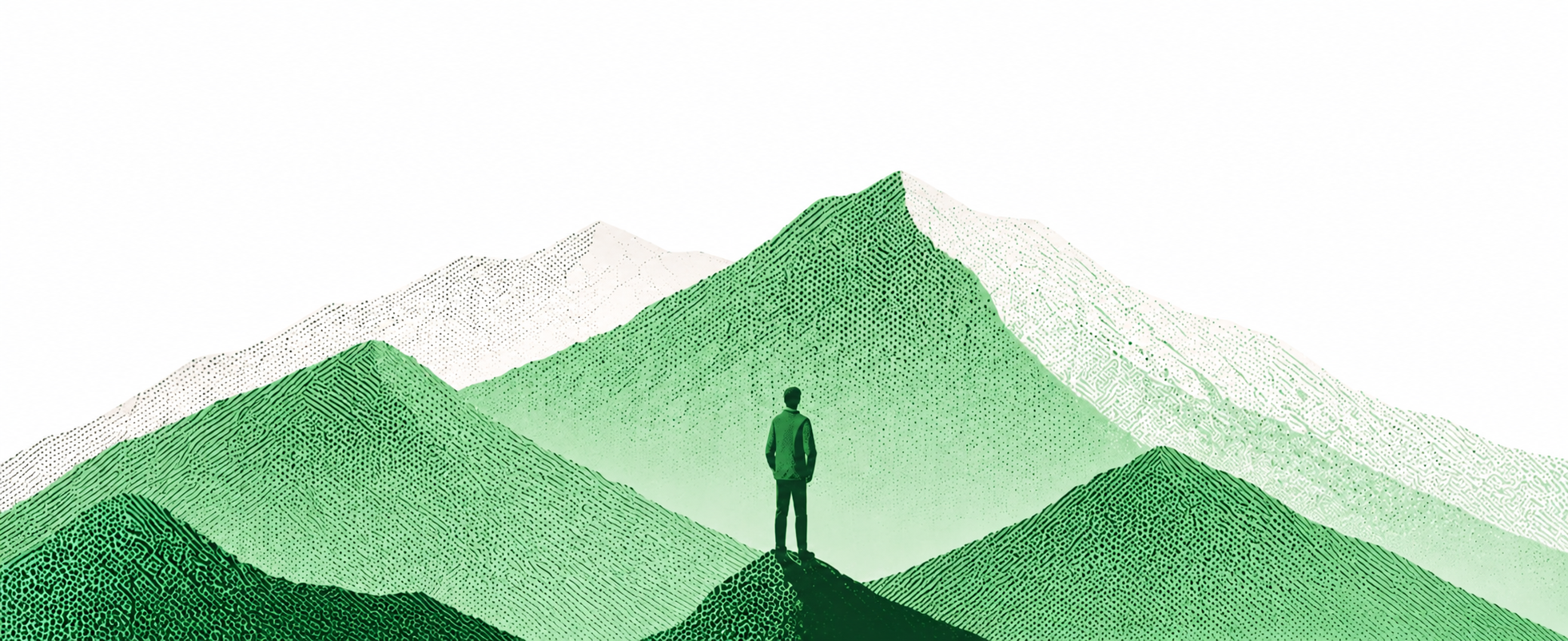 Ilustración de montañas con una persona en primer plano